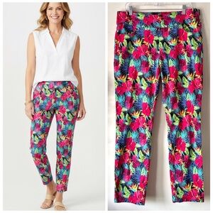 Soft Surroundings Pull-On Tummy Control Ankle Pants Tropical Resort Vacation L